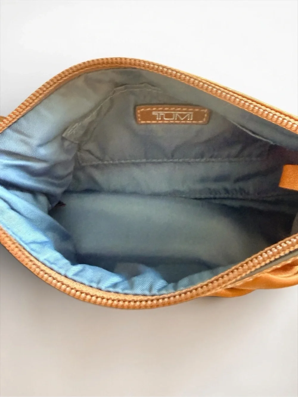 TUMI Nylon Wristlet Pouch Cosmetic Bag Travel Organizer Brown Leather Trim